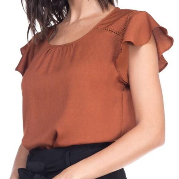 Women Ruffle Sleeve Top in Cognac - Picture 2 of 2